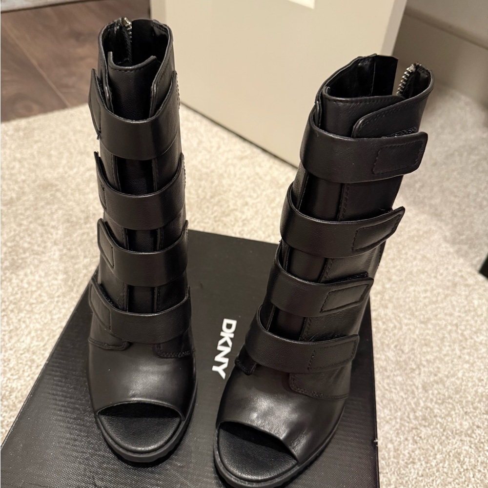 DKNY Black Heeled Boots with Straps